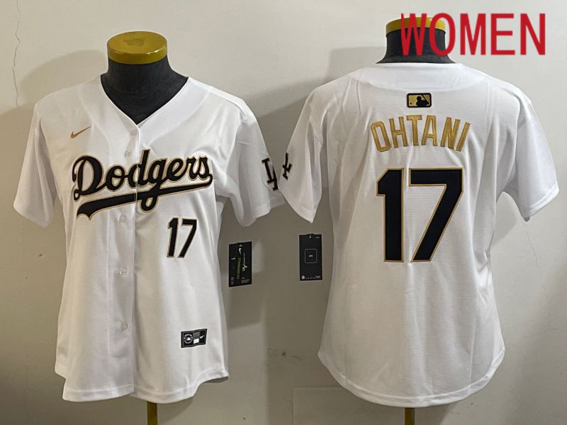 Women Los Angeles Dodgers #17 Ohtani White Gold Game 2024 Nike MLB Jersey style 1209->youth mlb jersey->Youth Jersey